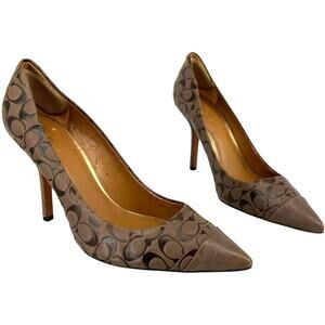 Women's Taupe Brown COACH Luca Signature Jacquard Monogram Stilettos Heels 8.5M